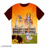 Denim Art Ram Mandir printed cotton blend t-shirt for men, Indian artwork on short sleeves