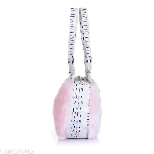 Stylish fur sling bag with printed net pattern, ideal for girls and women accessories, authentic Indian-made clutch bag (N), free size (L: 12in, W: 12in)