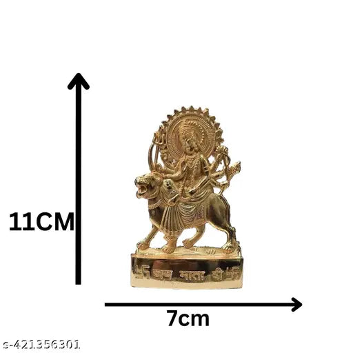 Gold-toned brass Maa Durga idol, traditional Navratri decorative showpiece - 11 cm
