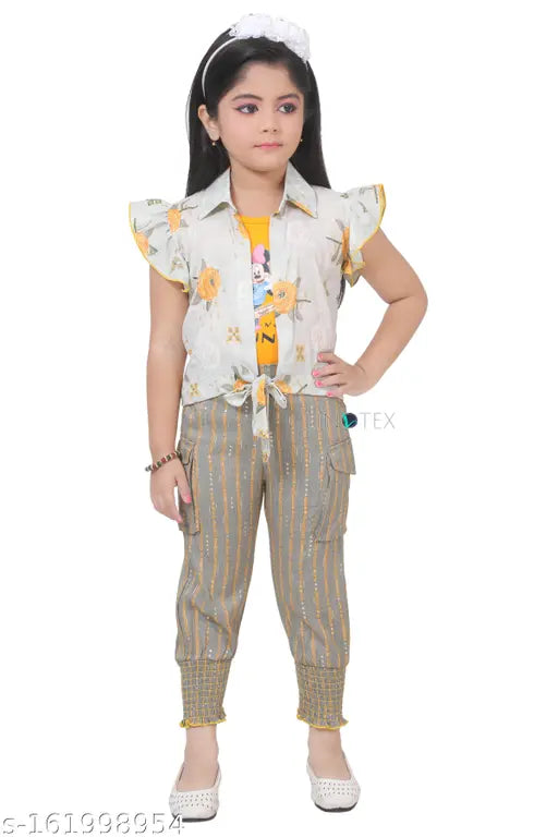 Cotton blend self-design net kids' top & bottom set, ideal for 2-3 years, soft and comfortable
