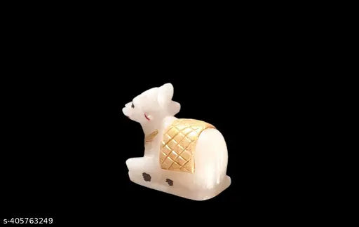White marble hand-painted Shiva Nandi figurine, Indian artisan crafted, home decorative showpiece, 5cm L x 4cm H x 2cm B