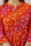Orange rayon Anarkali embellished kurti, three-quarter sleeves, printed design for women, Indian-made fashion
