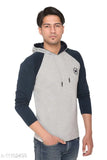 Trendy men's cotton blend hooded T-shirt, long sleeves, printed net design, size S (chest size: 38in), made in India