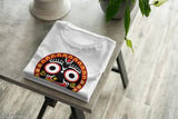 Jagannath face cotton blend tshirt, white half sleeves with printed design, perfect for Rath Yatra devotees