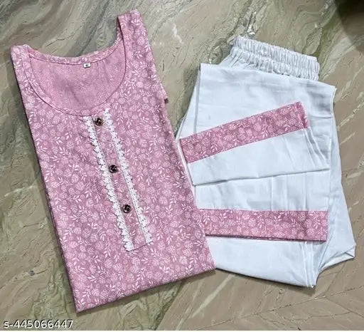 Printed cotton kurti plaazzo set in Indian styles, pack of 2 for versatile sizing