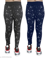 Printed cotton blend jeggings for women's everyday use, stretchable and versatile for pairing with t-shirts or shirts. Available in various sizes (26, 28, 30, 32, 34, 36, Free Size) and originating from India