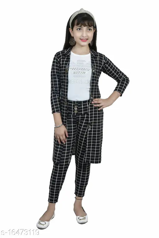 Cotton blend checked women's 3-piece dress (jacket with palazzo), three-quarter sleeves, sizes XXS-L