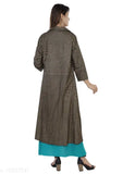 Blue rayon printed shrug kurti, three-quarter sleeves, Indian ethnic women's fashion