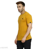 Polo Plus Men yellow logo printed half-sleeve cotton t-shirt, short sleeves, name brand apparel on display stand
