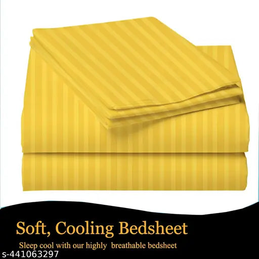 Yellow striped Parinika Fabs 220 Cotton Feel Glace cotton double bedsheet with 2 pillow covers, ideal for summer use in adult bedrooms, originating from India