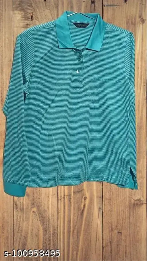 Trending blue striped cotton long sleeve t-shirt for mom and women, single piece, size M from India