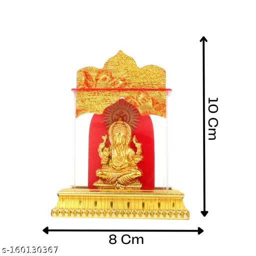 Gold-plated Ganesha idol for car dashboard or home decor, intricately handpainted Lord Ganesha showpiece Murti