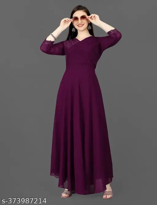 Georgette work dress, embroidered three-quarter sleeve, Indian-made office attire