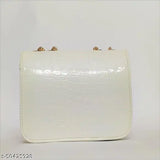 White PU sling bag (TB047) - trendy women's handbag with gold accents, free size (21x7x14in), India-made