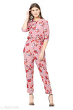 Purple floral print crepe jumpsuit for women & girls, stylish lite avyanna design on mannequin