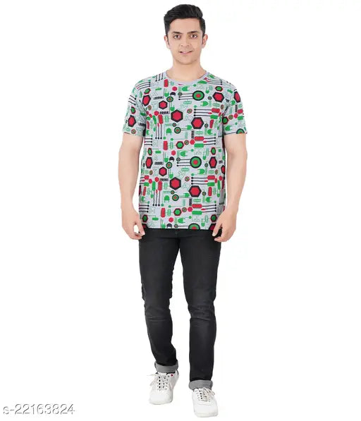 Trendy cotton men's short-sleeve t-shirts, printed design, pack of 2, Indian origin