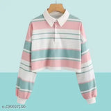 Pastel stripe polo t-shirt, Indian-made, long sleeve, lycra fabric, pastel pink, blue, white