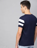 Navy blue printed round-neck cotton t-shirt for men, short sleeves with eye-catching design