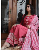 Rayon slub Kurti-Palazzo Pant-Dupatta set, solid color with three-quarter sleeves, premium quality Indian clothing for women