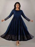 Rayon long-sleeved printed kurta for women, single size S-XXL, Indian Anarkali style fashion