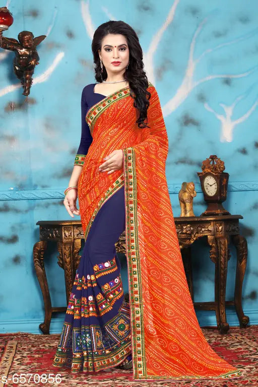 Designer embroidery Georgette work saree in Mulmul with running blouse, embellished blouse and border, single size, free-size, 5.5m length, made in India