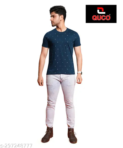 Cotton men's printed round neck t-shirt, short sleeves, India origin, M-XXXL sizes available