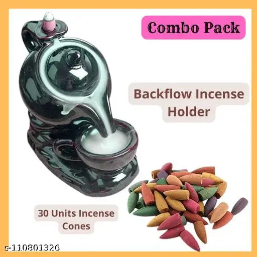 Poly resin God idol incense holder, Ketali style cup backflow smoke fountain with 30 incense cones, Indian origin (11x10x10cm combo pack)