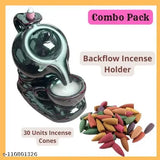 Poly resin God idol incense holder, Ketali style cup backflow smoke fountain with 30 incense cones, Indian origin (11x10x10cm combo pack)