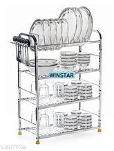 Stainless steel 4-shelf kitchen racks for dish storage, resists corrosion, ideal for Indian kitchens (24x18 inch)