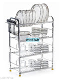 Stainless steel 4-shelf kitchen racks for dish storage, resists corrosion, ideal for Indian kitchens (24x18 inch)