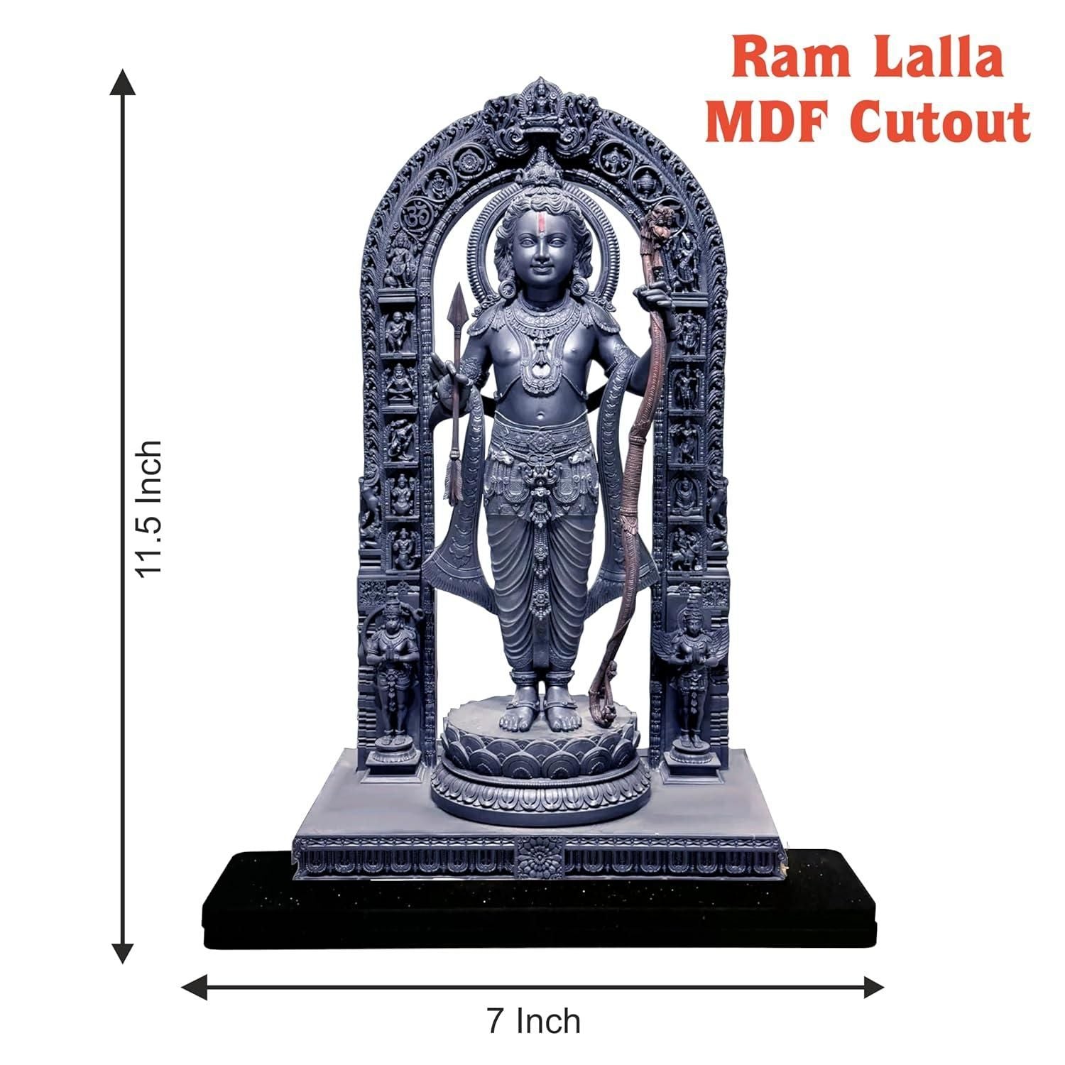 Engineered wood cutout of Ram Lalla Statue from Ayodhya Mandir, suitable for Thanksgiving decor, 200g MDF figure, package contains 1 item (12"x6"x1.5")