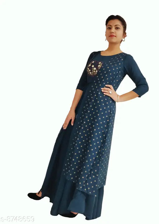 Rayon sequinned kurti, solid color gown for women, three-quarter sleeves, Indian fashion
