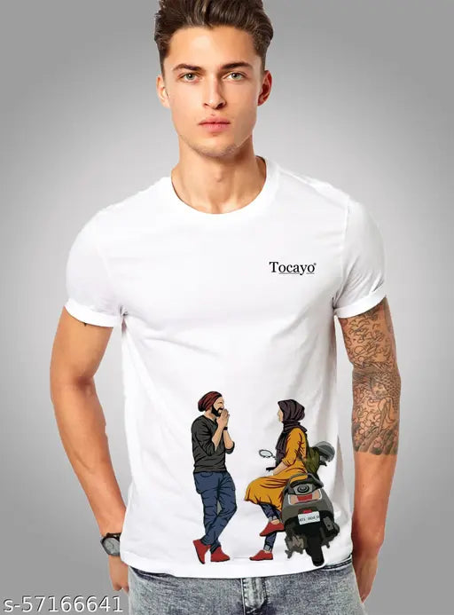 White printed t-shirt for lovers, polycotton, short sleeves, trendy design, trusted online brand