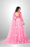 Golden art silk lehenga with embroidered net dupatta, free size, Indian women's traditional attire
