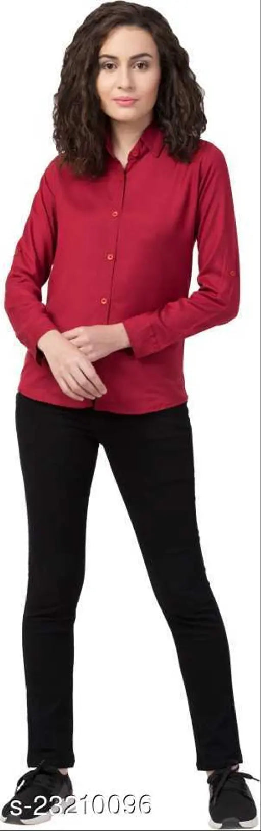 Rayon long-sleeved classy sensational women's shirt, solid pattern, perfect for parties or casual wear