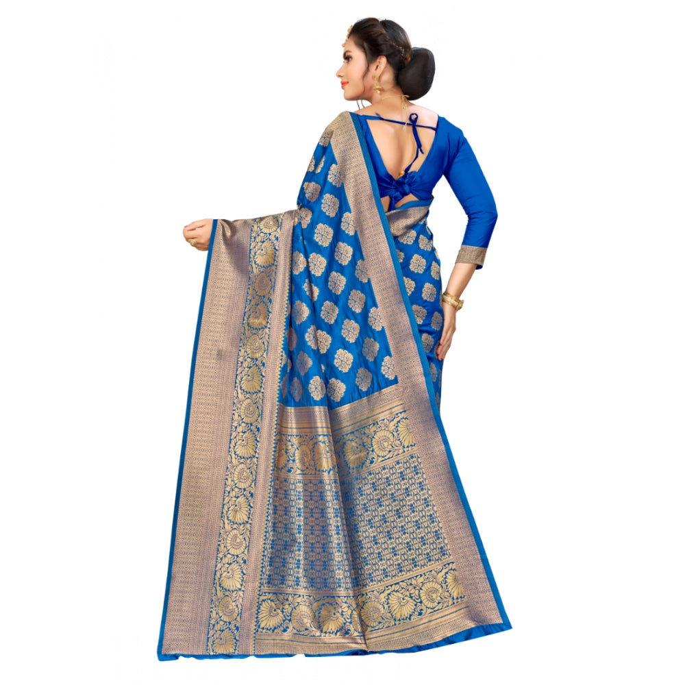 Banarasi silk blue saree with blouse (5-6mtr), traditional designer weaving work on display