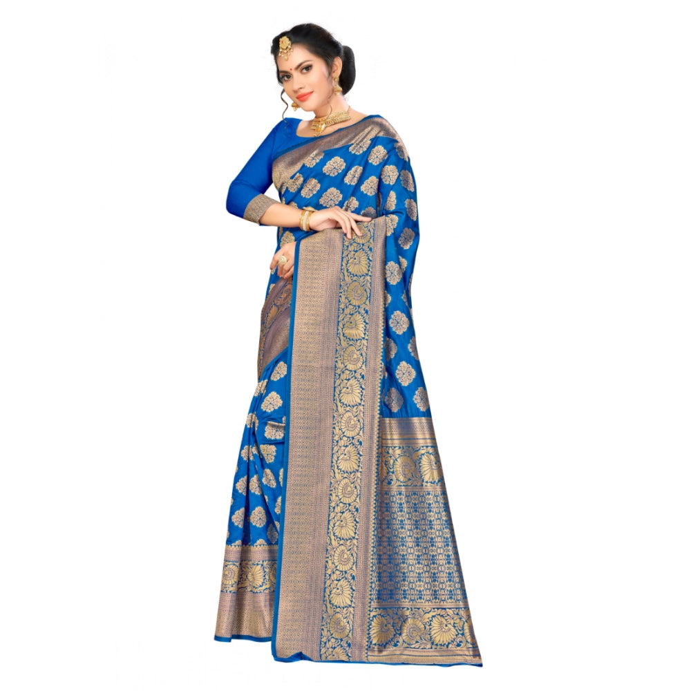 Blue Banarasi silk saree with blouse (5.25mtr), intricate designer weaving work for traditional Indian attire