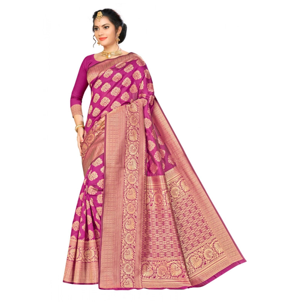 Wine Banarasi silk saree with blouse (5-6mtr) - Traditional Indian wear for women in rich wine color