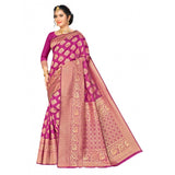 Wine Banarasi silk saree with blouse (5-6mtr) - Traditional Indian wear for women in rich wine color