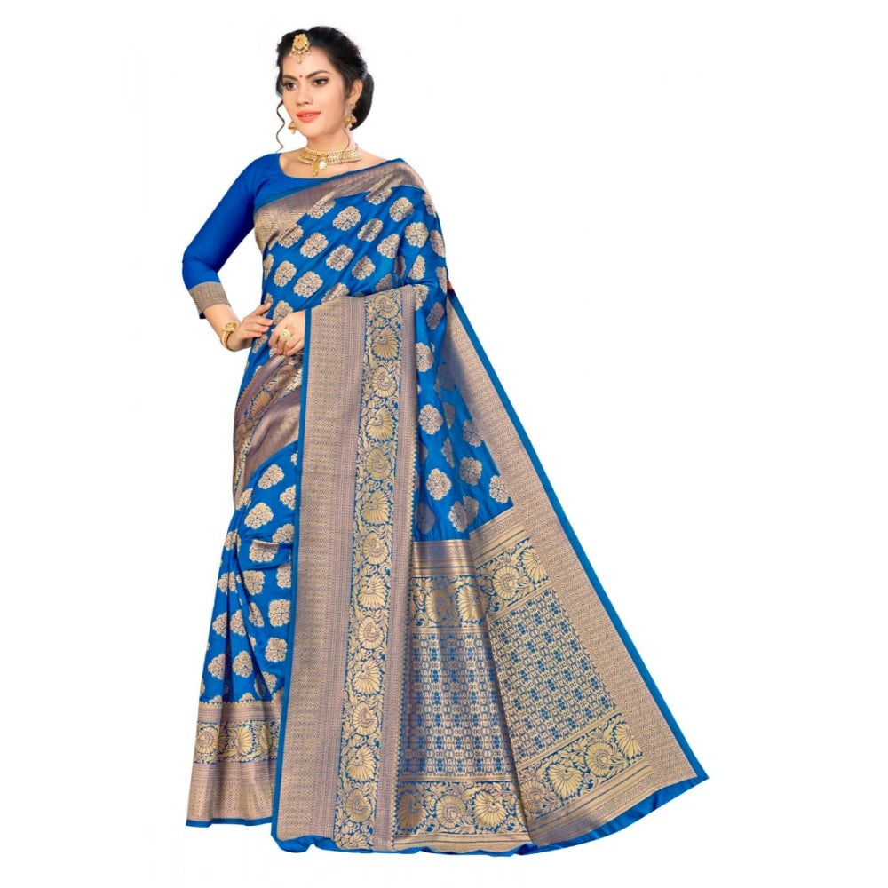 Blue Banarasi silk saree with blouse (5-6mtr), traditional Indian wear for women