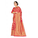 Red Banarasi silk saree with blouse (5.25mtr total) - Traditional Indian bridal wear on mannequin