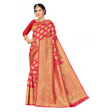 Red Banarasi silk saree & blouse (5.25mtr), traditional Indian handloom wear on mannequin