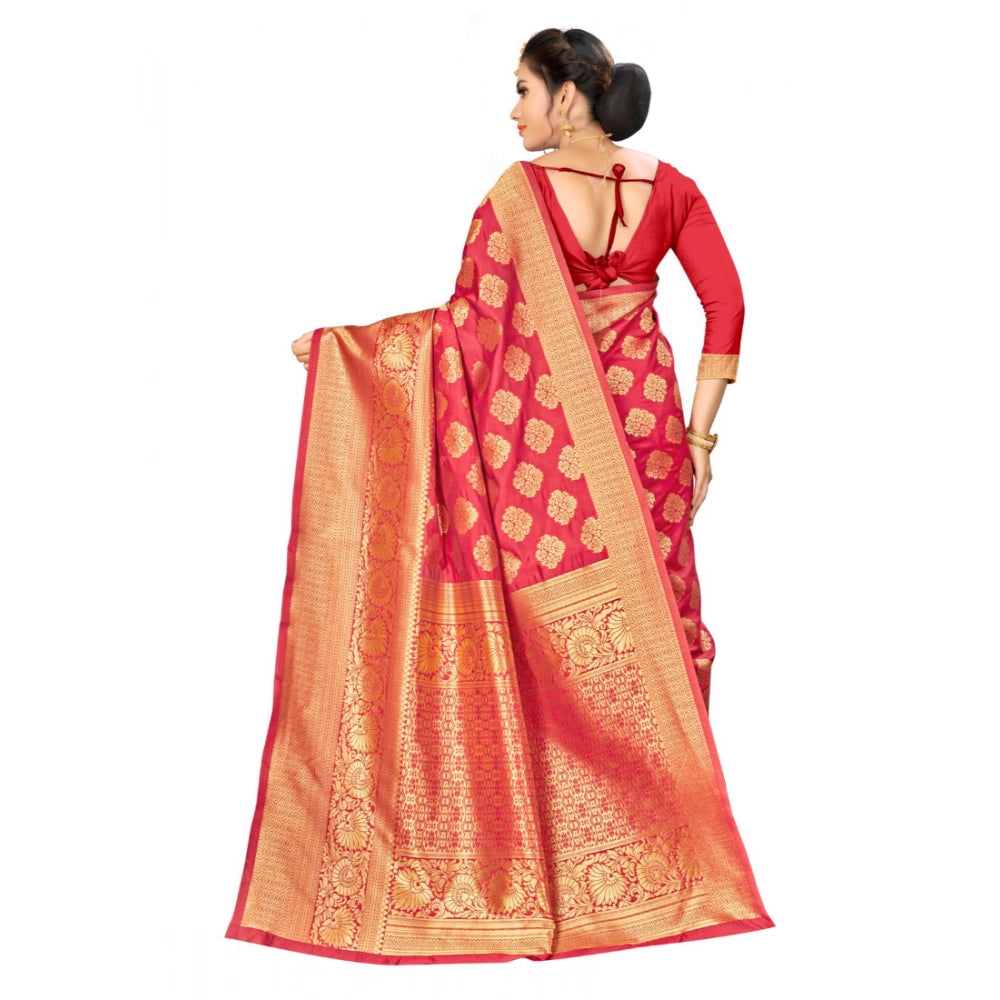 Red Banarasi silk saree with blouse (5.25mtr), intricate designer weaving work