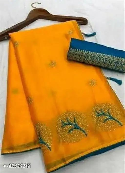 Chiffon SURYAM ladva design saree with dupion silk blouse, embroidered and net-patterned, single size, free Indian fashion accessory