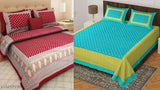 Trendy cotton double queen Jaipuri bedsheets, fine print, 4 pillow covers, India origin