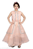 Net gown frock with koti for girls, Indian georgette wedding party dress for 6-7 years