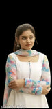 White georgette kurti with dupatta, pastel shades, full sleeves - India-made fashion