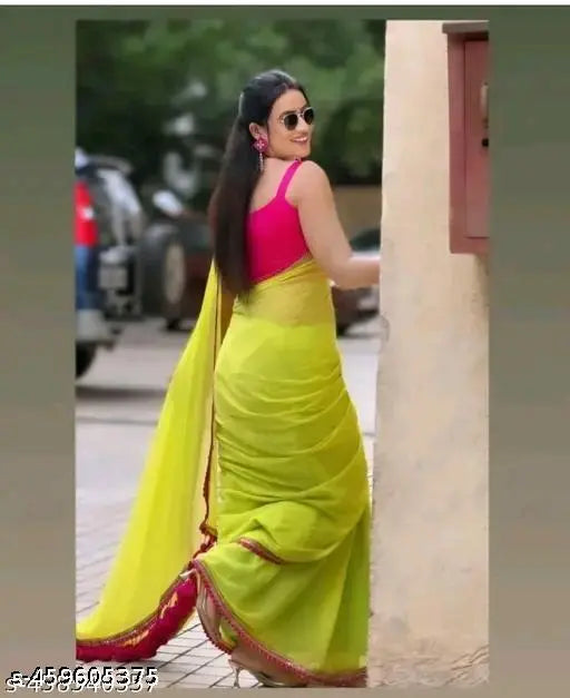 Bandhani Georgette Saree with Separate Blouse, Indian festive wear, celebrity-inspired design