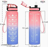 Multicolor motivational fitness water bottle with straw & time maker, BPA-free, Tritan plastic, leakproof design for unisex gym, school, office, travel. Inspirational quote and time markers on a spill-proof silicone straw, wide mouth for ice cubes, perfect for a healthy lifestyle. Made in India
