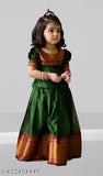 Kids Silk Self-Design Flared Lengha Choli, Indian handcrafted silk cotton stitch art style